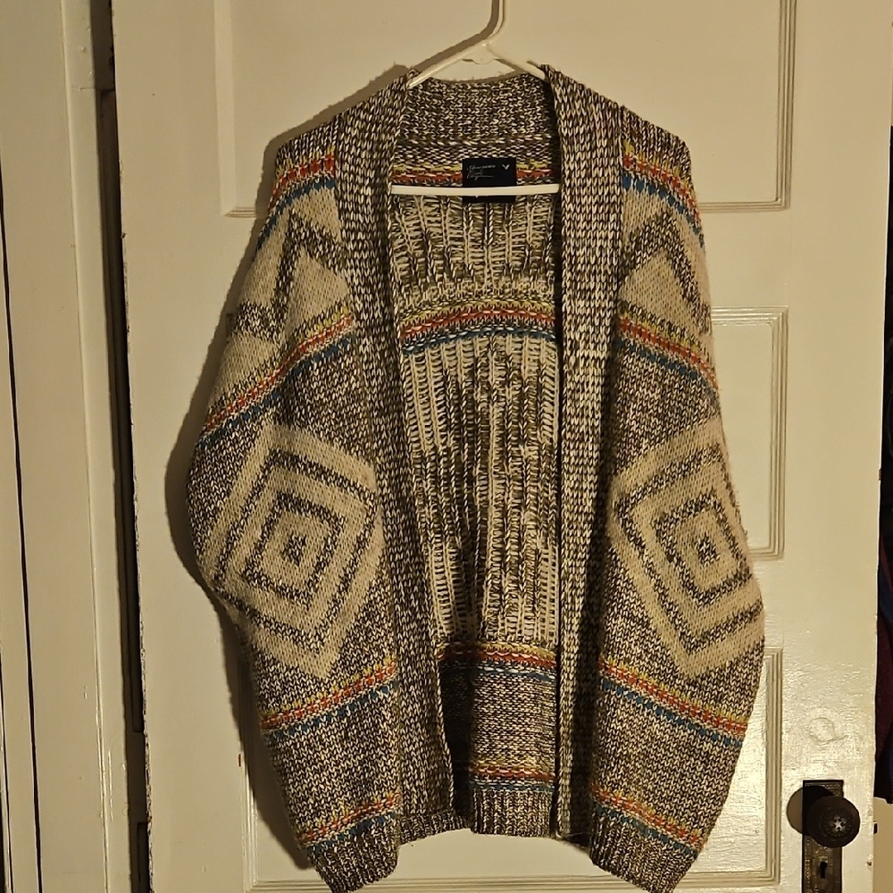 Multicolor Patterned Slouchy/Poncho Sweater